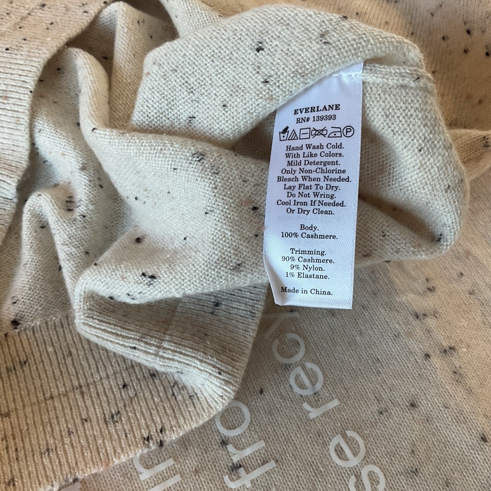 Everlane Cashmere Short Sleeve Sweater, Bone with Black and Peach Confetti, S - Picture 6 of 8